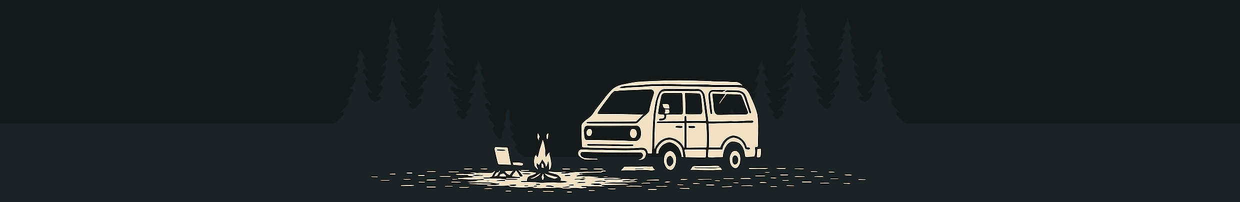 Drawing of a van at a campground